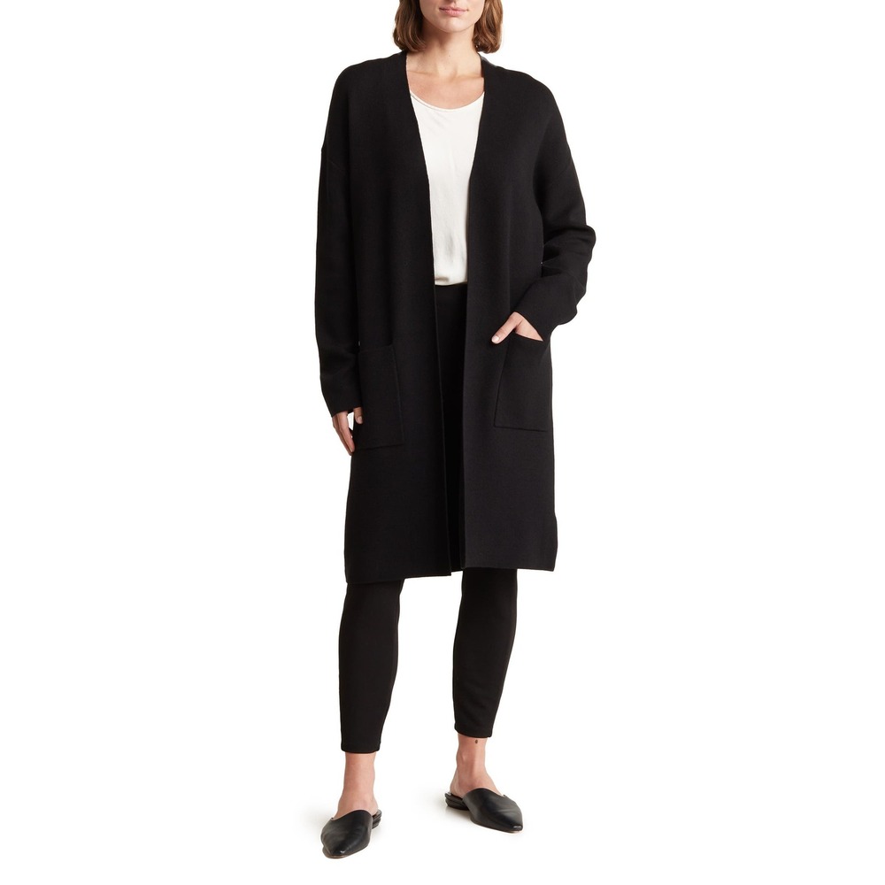 By Design Mel Pocket Open Front Cardigan Sweater Duster Pockets Black XS NWT